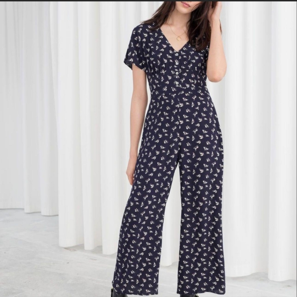 & Other Stories Floral Navy Jumpsuit XS